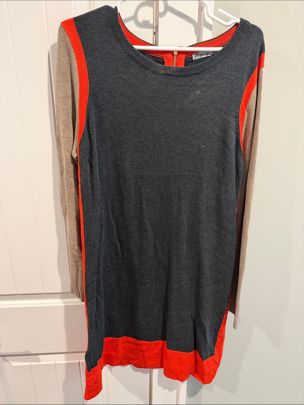 Eliza J Charcoal, Tan & Red Colorblock Knit Dress